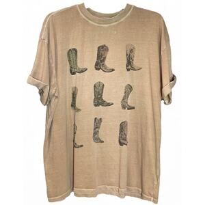 Girl Dangerous Cowboy Boot Graphic Tee Oversized Tan Size L